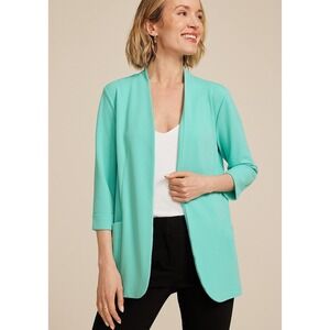 Maurices Ever Go Curve Hem Blazer Turquoise Teal 3/4 Sleeve Open Front Medium